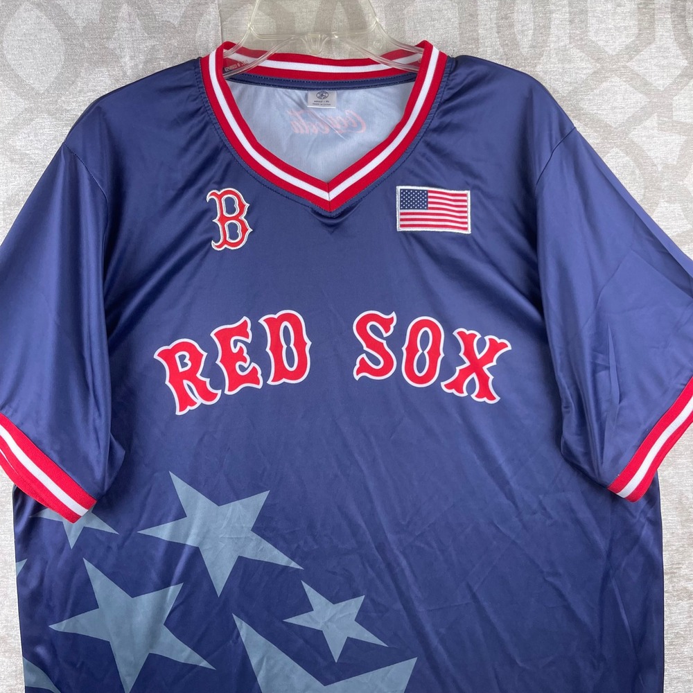Boston Red Sox Jersey Men XL Navy Blue Excellent Coca-Cola Stars USA Flag MLB - Picture 7 of 9